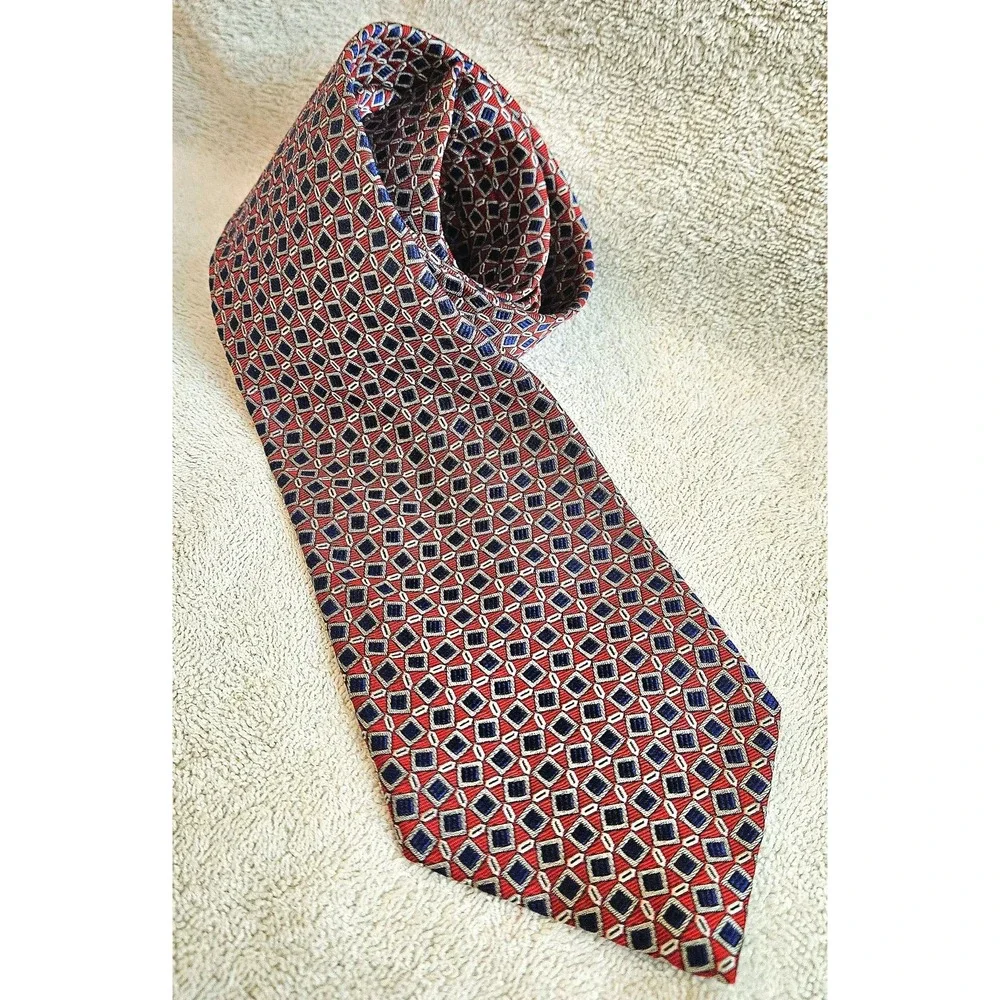 Lauren Ralph Lauren Tie Red Blue Silver Geometric LRL Green‎ Label Designer Mens